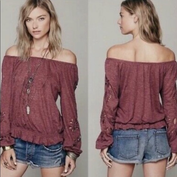 FREE PEOPLE Jewel Eyelet Peasant Long Sleeve Top - Picture 2 of 11